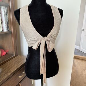 Shein Shimmery Nude Beige Silver Multi-Way Wrap Top Size S Deep Plunge Neckline